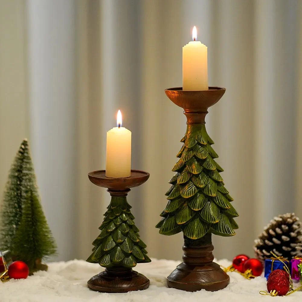 Dark Green Christmas Tree Candle Holder -