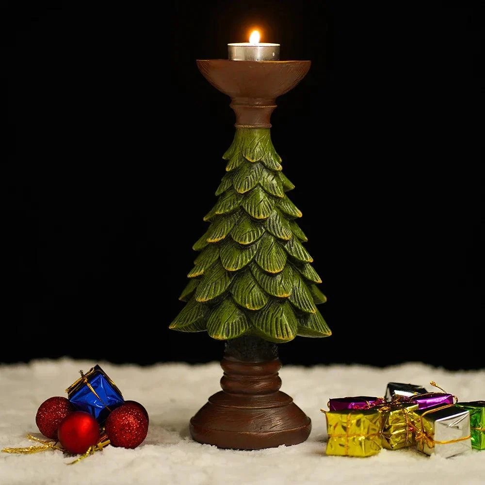 Dark Green Christmas Tree Candle Holder -