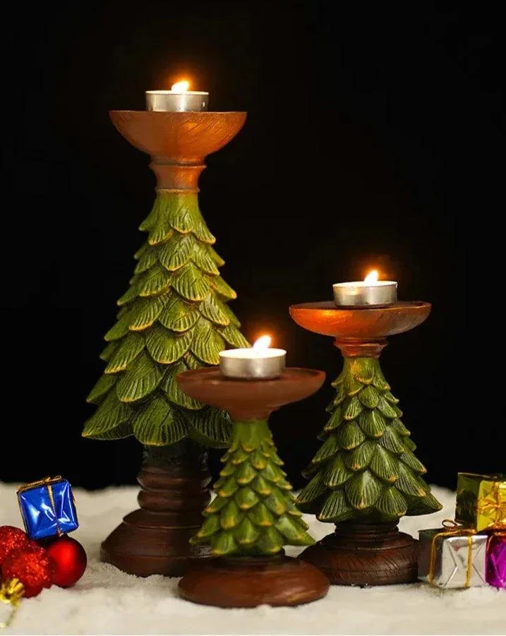 Dark Green Christmas Tree Candle Holder -