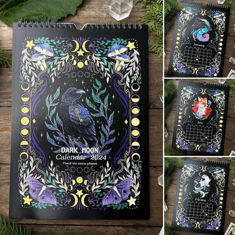 Dark Moon Wall Calendar 2024 - Dark Forest Animal Theme -  - #tag1#