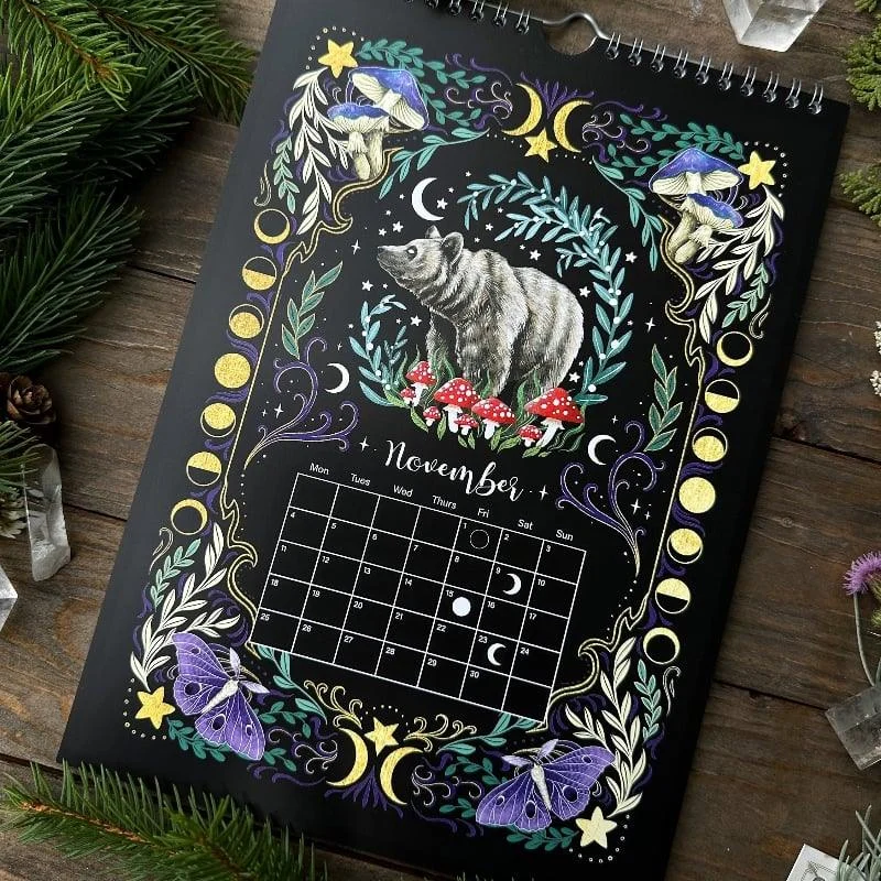 Dark Moon Wall Calendar 2024 - Dark Forest Animal Theme -  - #tag1#