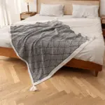 DecoDiamond Plaid Black White Geometric Polyester Fleece Blanket tag1