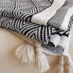 DecoDiamond Plaid Black White Geometric Polyester Fleece Blanket tag1