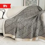 DecoDiamond Plaid Black White Geometric Polyester Fleece Blanket tag1