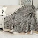 DecoDiamond Plaid Black White Geometric Polyester Fleece Blanket tag1