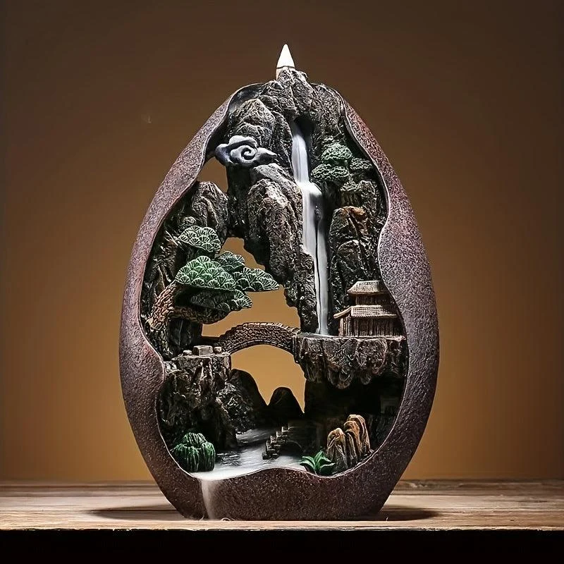 Decor Mountains And Flowing Water Backflow Incense Burner, Creative Smoke Waterfall Incense Cones Holder -  - #tag1#