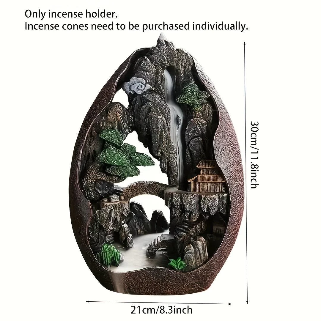 Decor Mountains And Flowing Water Backflow Incense Burner, Creative Smoke Waterfall Incense Cones Holder -  - #tag1#
