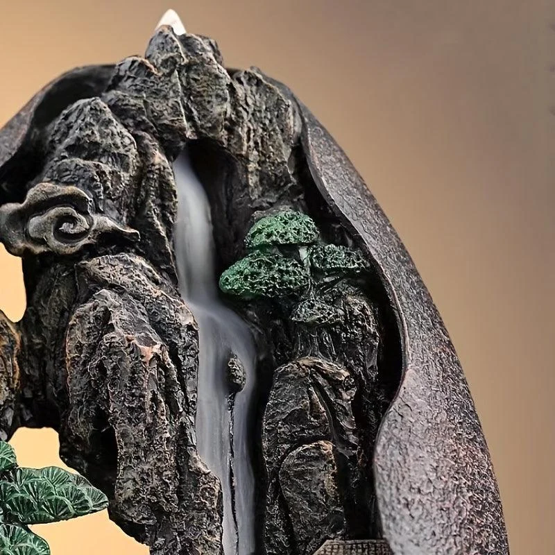Decor Mountains And Flowing Water Backflow Incense Burner, Creative Smoke Waterfall Incense Cones Holder -  - #tag1#