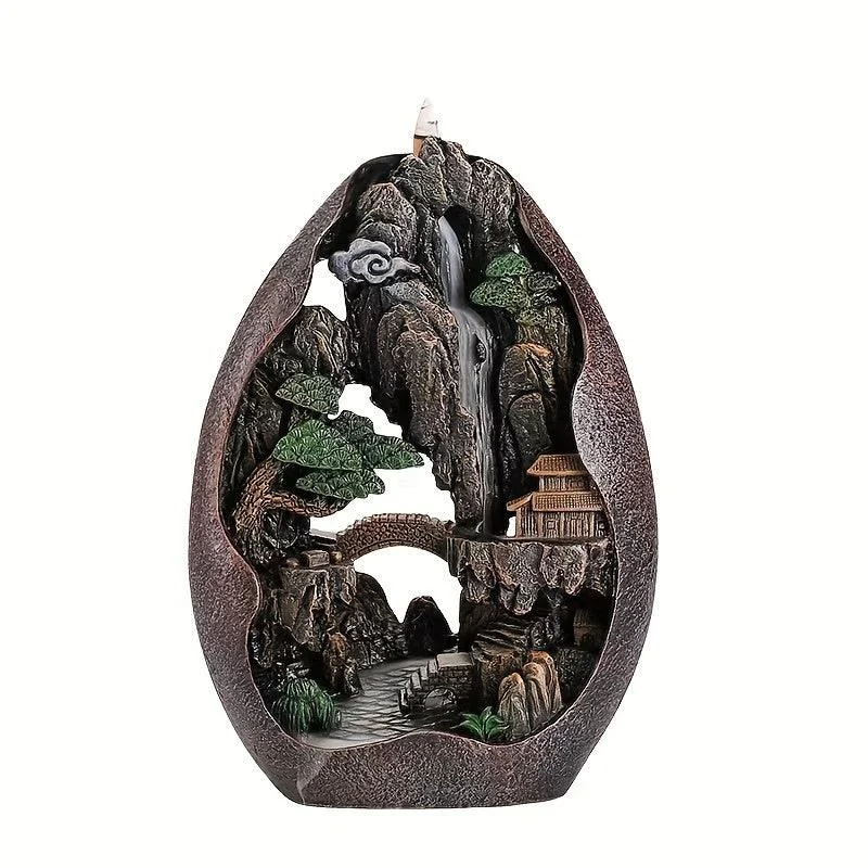 Decor Mountains And Flowing Water Backflow Incense Burner, Creative Smoke Waterfall Incense Cones Holder -  - #tag1#