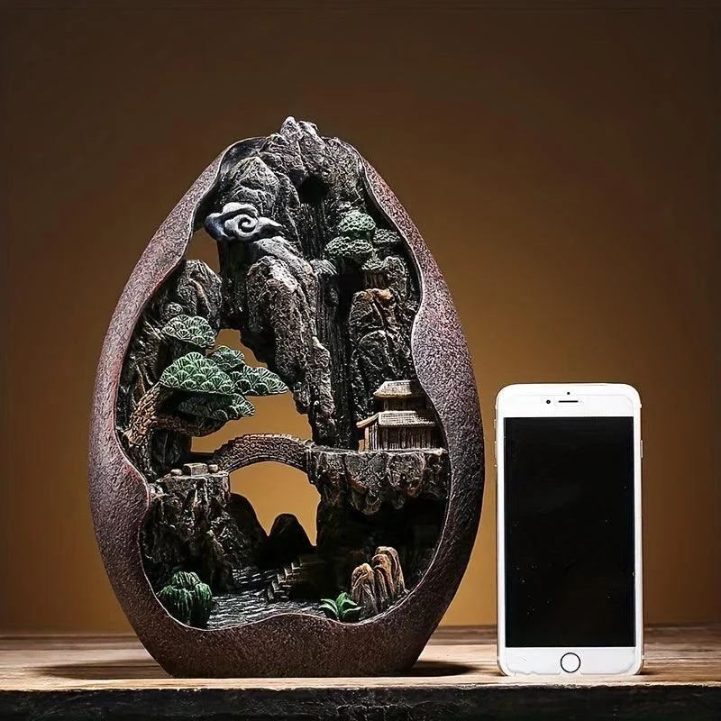 Decor Mountains And Flowing Water Backflow Incense Burner, Creative Smoke Waterfall Incense Cones Holder -  - #tag1#
