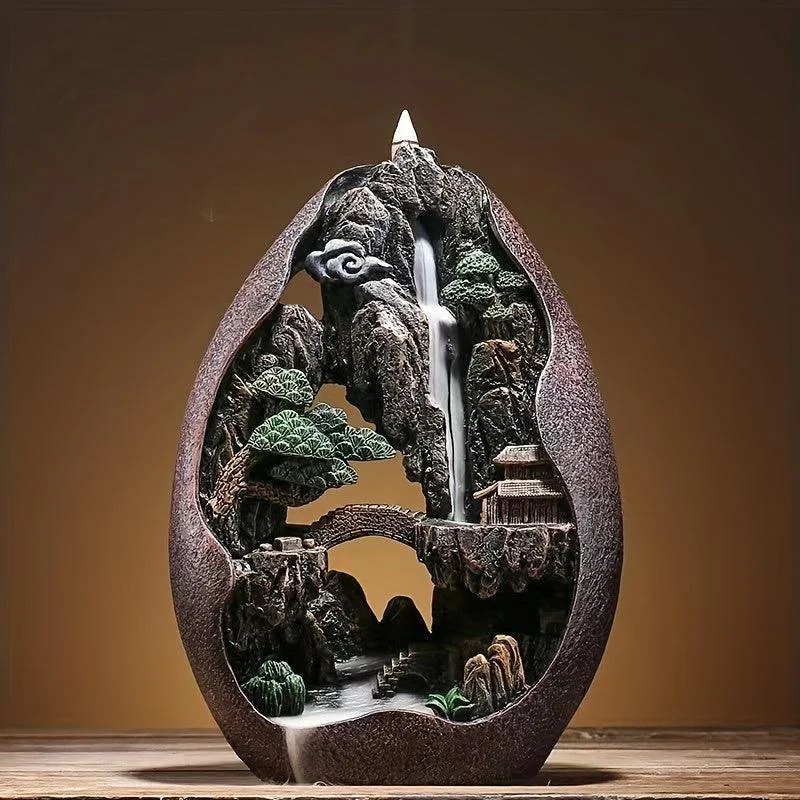 Decor Mountains And Flowing Water Backflow Incense Burner, Creative Smoke Waterfall Incense Cones Holder -  - #tag1#