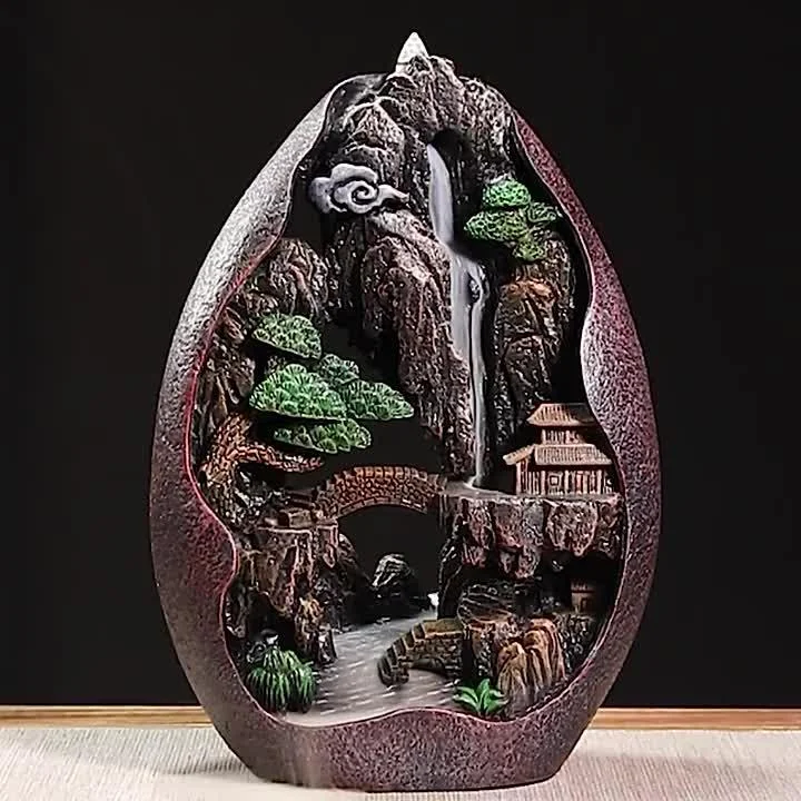 Decor Mountains And Flowing Water Backflow Incense Burner, Creative Smoke Waterfall Incense Cones Holder -  - #tag1#