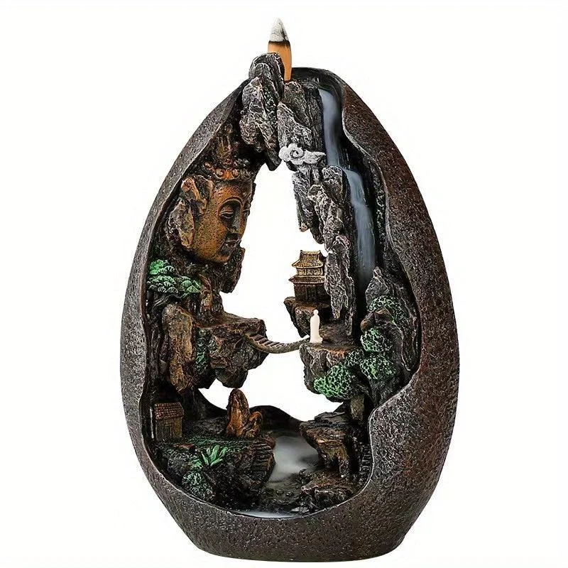 Decor Mountains And Flowing Water Backflow Incense Burner, Creative Smoke Waterfall Incense Cones Holder -  - #tag1#