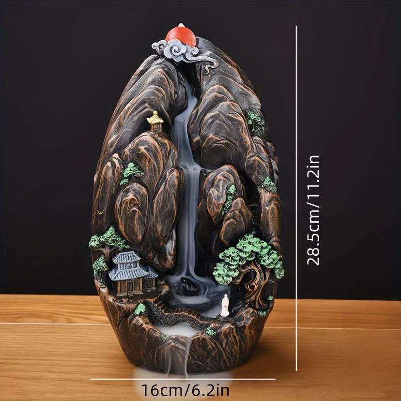 Decor Mountains And Flowing Water Backflow Incense Burner, Creative Smoke Waterfall Incense Cones Holder -  - #tag1#