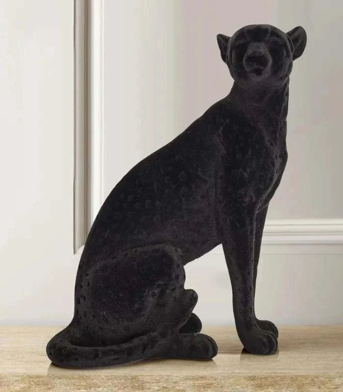 Decorative Cheetah Sculpture Resin Flocking Black -  - #tag1#