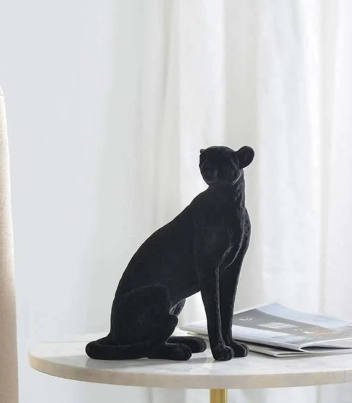 Decorative Cheetah Sculpture Resin Flocking Black -  - #tag1#