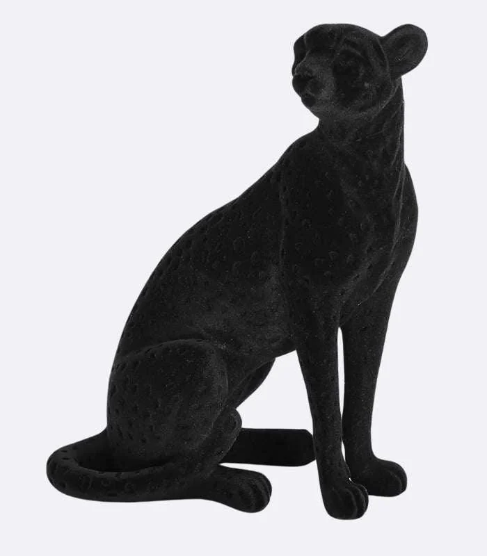 Decorative Cheetah Sculpture Resin Flocking Black -  - #tag1#