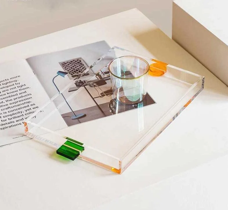 Decorative Clear Acrylic Trays with Colorful Handle - 