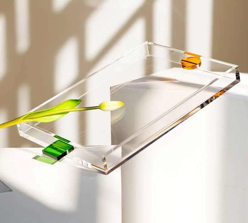 Decorative Clear Acrylic Trays with Colorful Handle -