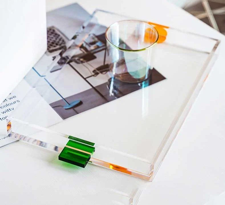 Decorative Clear Acrylic Trays with Colorful Handle -