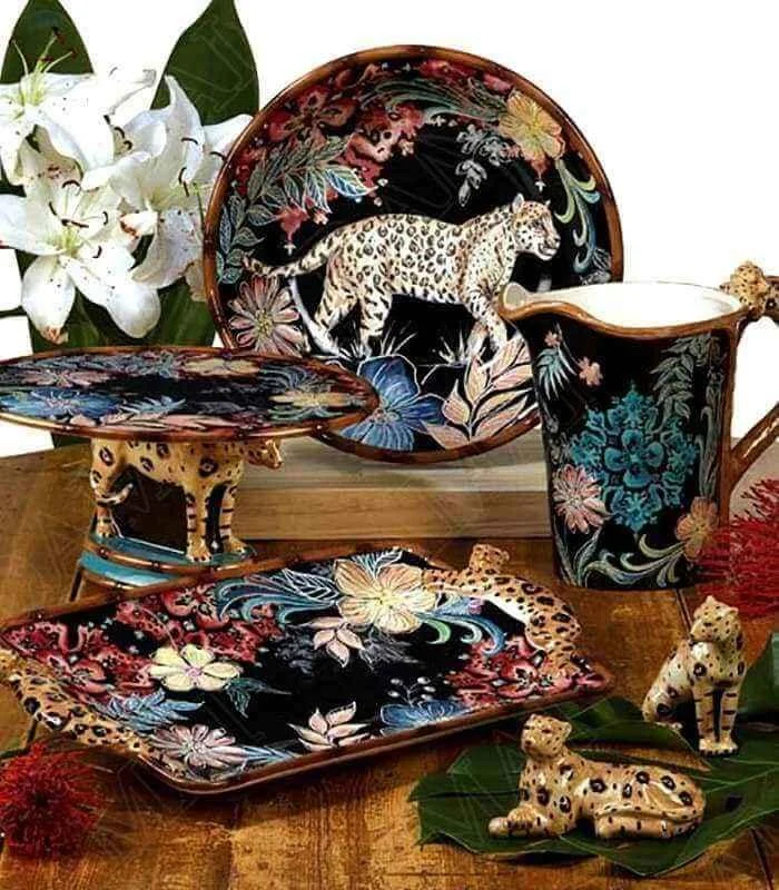 Decorative Coffee Table Tray Leopard Ceramic 42 cm -  - #tag1#