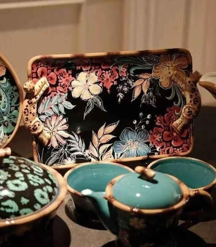 Decorative Coffee Table Tray Leopard Ceramic 42 cm -  - #tag1#