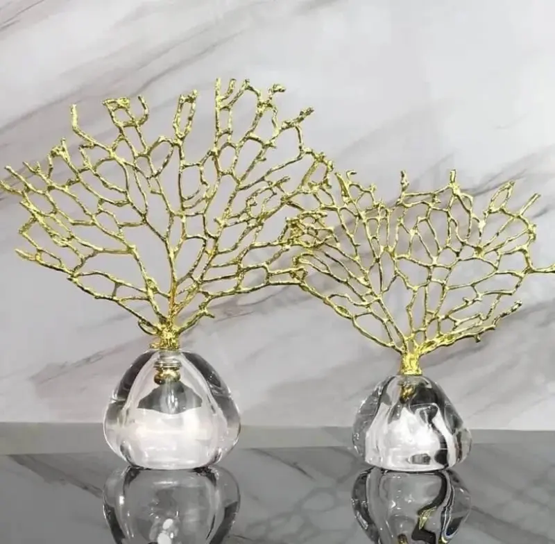 Decorative Coral Crystal Metal Golden tag1