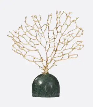 Decorative Coral Sculpture with Green Marble Base Gold 23cm