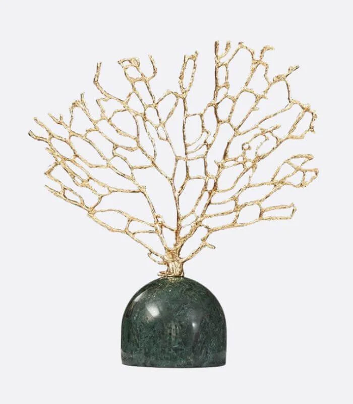 Decorative Coral Sculpture with Green Marble Base Gold 23cm -  - #tag1#