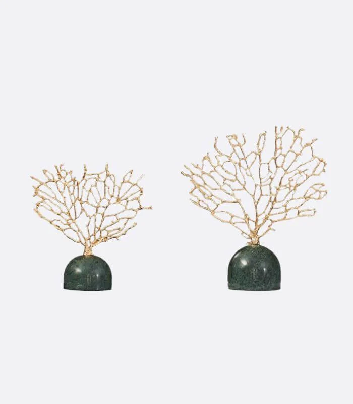 Decorative Coral Sculpture with Green Marble Base Gold 23cm -  - #tag1#