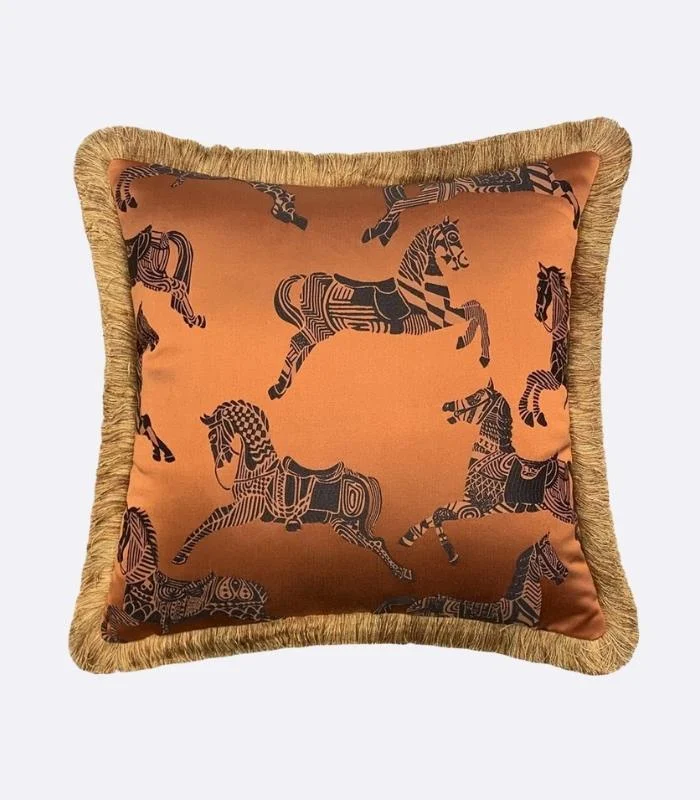 Decorative Cushion Cover Orange Fringed Edge Square 45x45cm -  - #tag1#