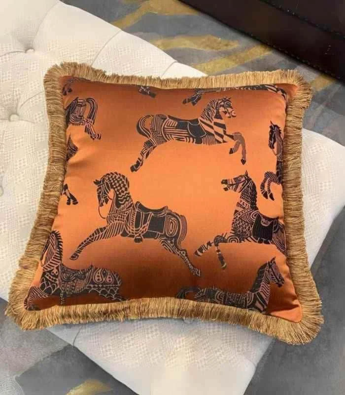 Decorative Cushion Cover Orange Fringed Edge Square 45x45cm -  - #tag1#