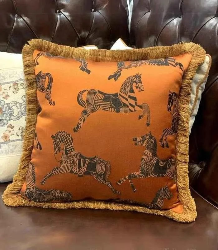 Decorative Cushion Cover Orange Fringed Edge Square 45x45cm -  - #tag1#