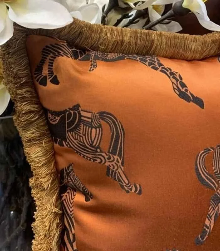 Decorative Cushion Cover Orange Fringed Edge Square 45x45cm -  - #tag1#