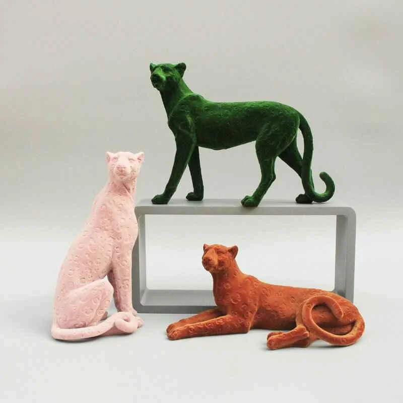 Decorative Flocking Sculpture Leopard Resin -  - #tag1#