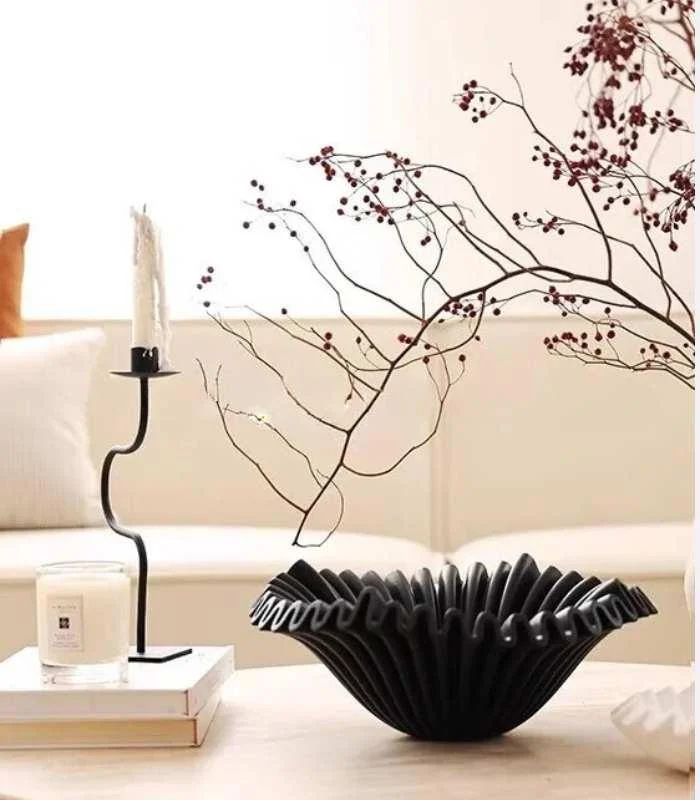 Decorative Fruit Bowl Ruffle Black Resin 27 cm -  - #tag1#