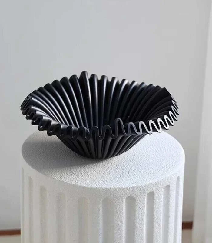 Decorative Fruit Bowl Ruffle Black Resin 27 cm -  - #tag1#