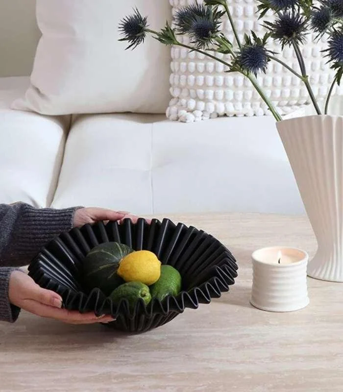 Decorative Fruit Bowl Ruffle Black Resin 27 cm -  - #tag1#