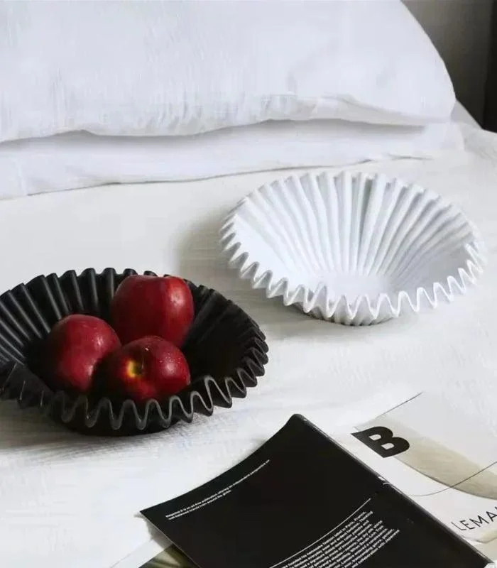 Decorative Fruit Bowl Ruffle White Resin 27 cm -  - #tag1#