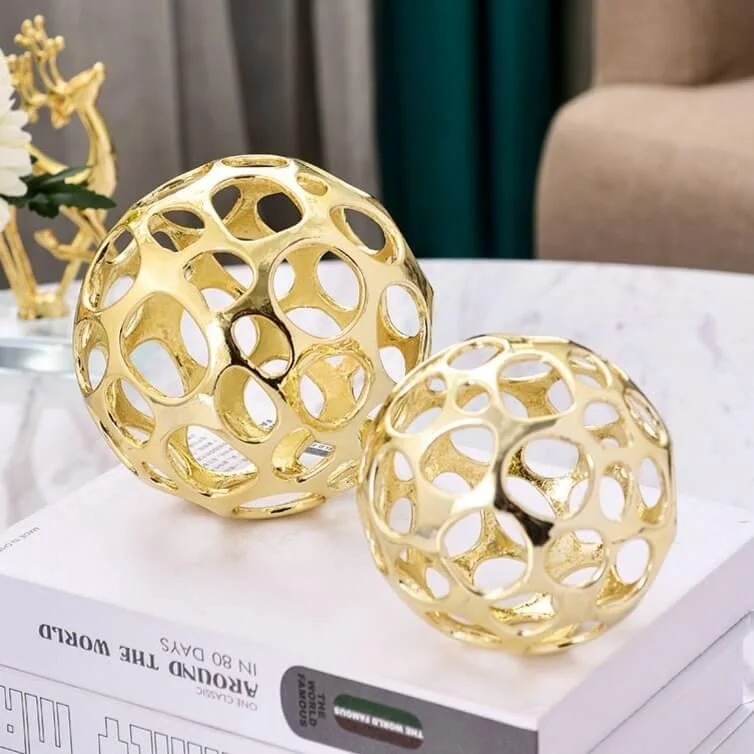 Decorative Object Gold Round Sculpture Gold Sphere Metal -  - #tag1#