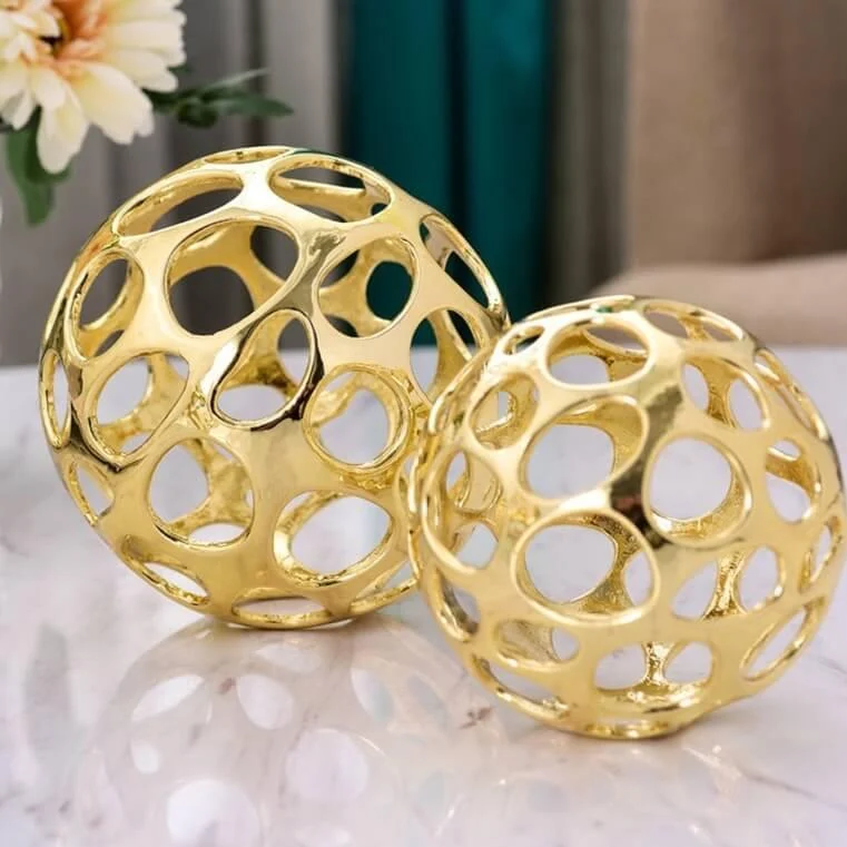 Decorative Object Gold Round Sculpture Gold Sphere Metal -  - #tag1#