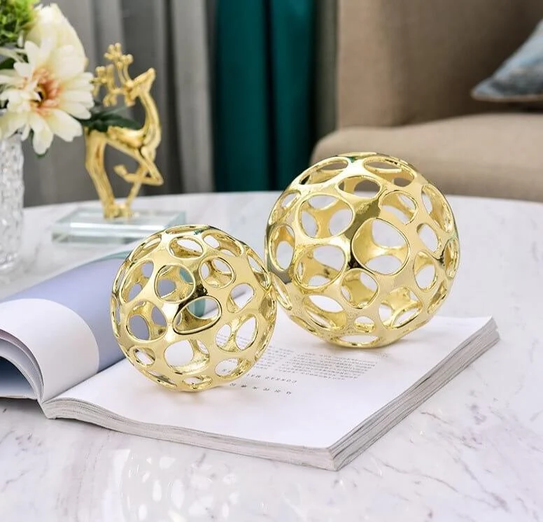 Decorative Object Gold Round Sculpture Gold Sphere Metal -  - #tag1#