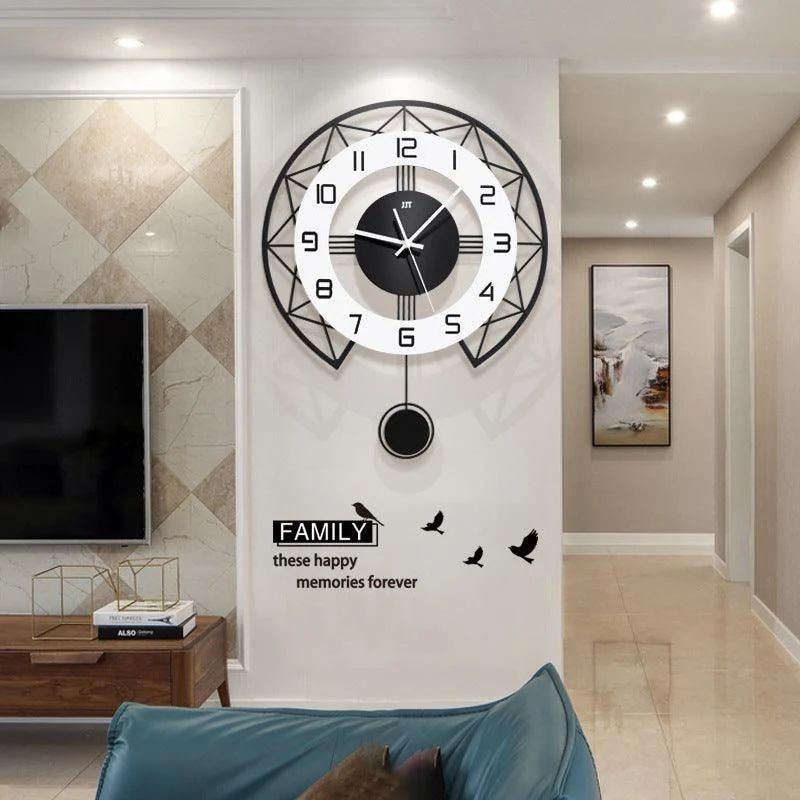 Decorative Pendulum Wall Clock for Livingroom Battery Operated -