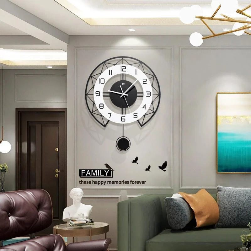 Decorative Pendulum Wall Clock for Livingroom Battery Operated -