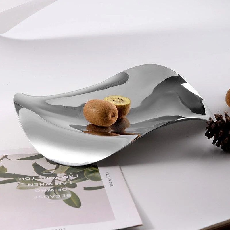 Decorative Platter Stainless Steel Fruit Bowl Silver 35 cm Large -  - #tag1#