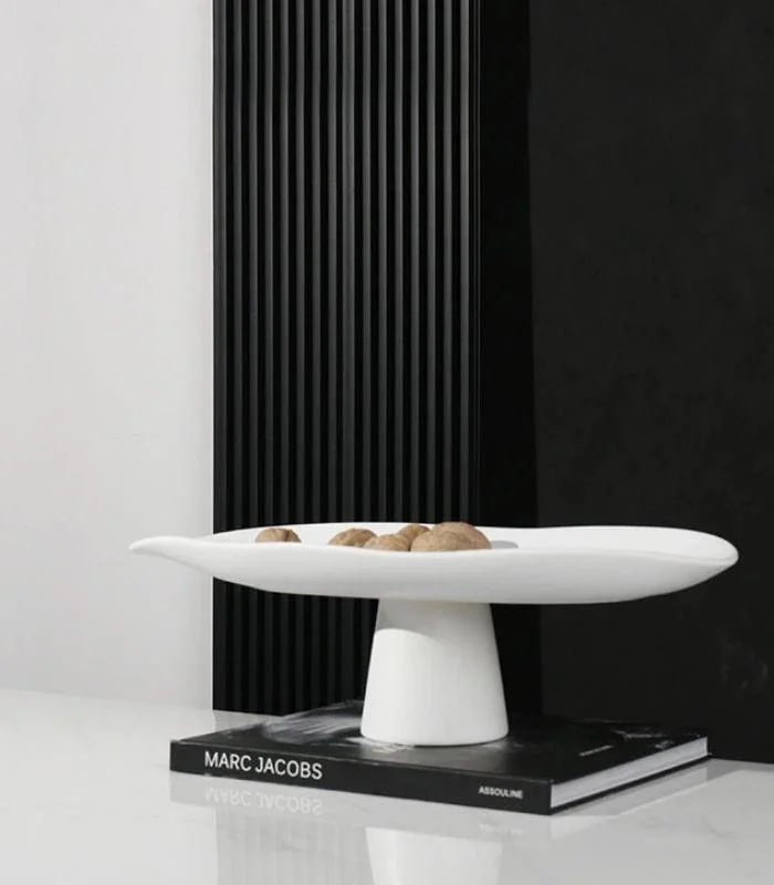Decorative Porcelain Tray Handcrafted Fruit Bowl Table Storage White -  - #tag1#
