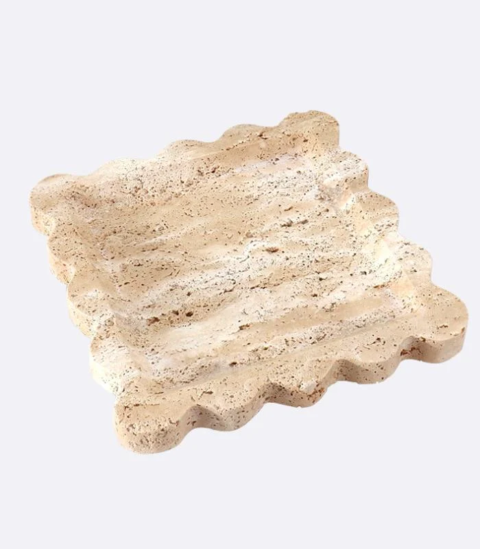 Decorative Tray Beige Stone Travertine Square 20 cm -  - #tag1#