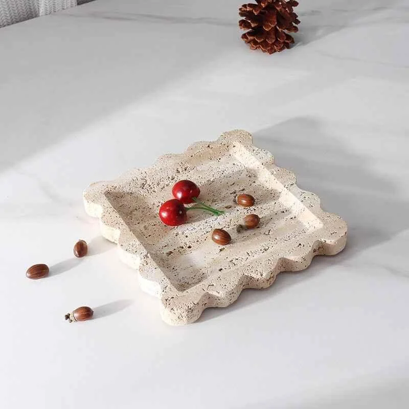 Decorative Tray Beige Stone Travertine Square 20 cm -  - #tag1#