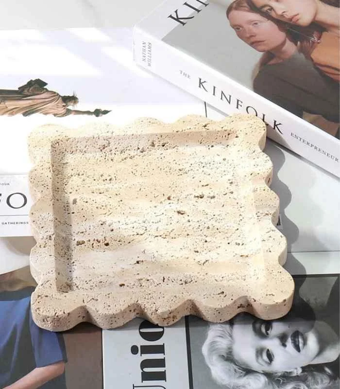 Decorative Tray Beige Stone Travertine Square 20 cm -  - #tag1#