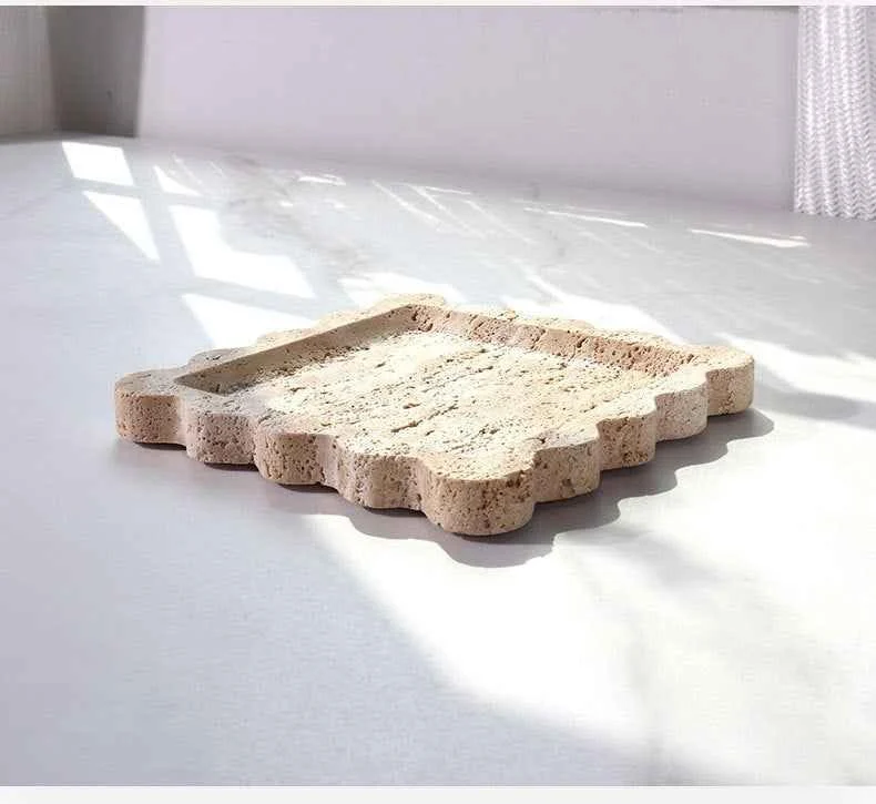 Decorative Tray Beige Stone Travertine Square 20 cm -  - #tag1#